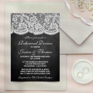 Elegant Chalkboard & Lace Wedding Rehearsal Dinner Invitation