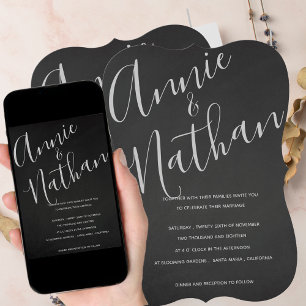 Elegant Chalkboard Minimalist Black White Wedding Invitation