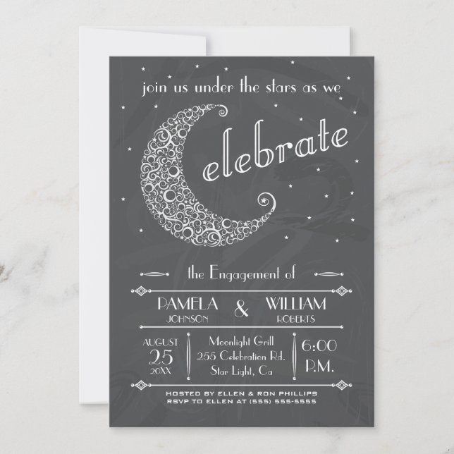 Elegant Chalkboard Moon Celebration Invitation (Front)