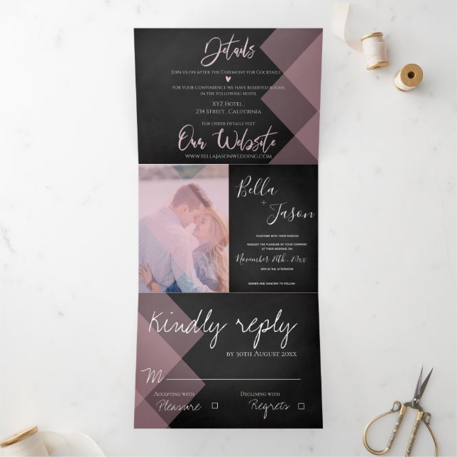 Elegant Chalkboard Pastel Multi-Photo Wedding Tri-Fold Invitation (Inside)