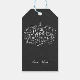 Elegant Chalkboard Pumpkin Happy Halloween Party Gift Tags
