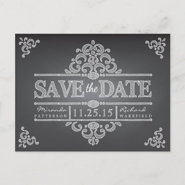 Elegant Chalkboard Save the Date Wedding Postcard (Front)