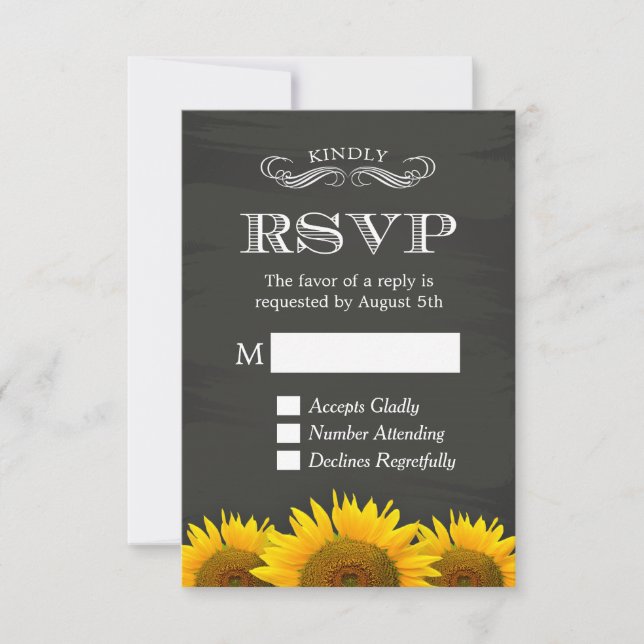 Elegant Chalkboard Sunflowers Decor RSVP Reply (Front)