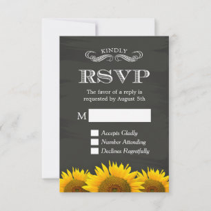 Elegant Chalkboard Sunflowers Decor RSVP Reply Card