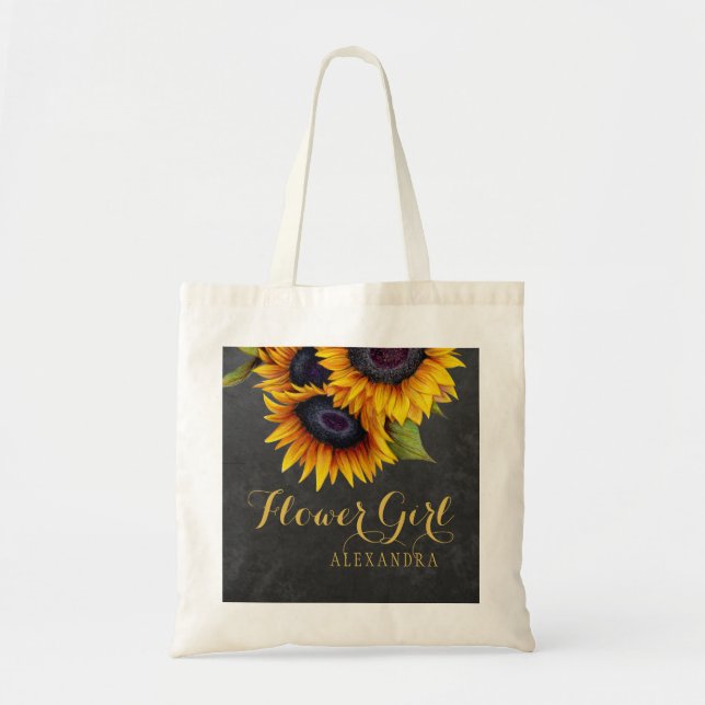 Elegant chalkboard sunflowers wedding bridesmaid tote bag (Front)
