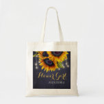 Elegant chalkboard sunflowers wedding flower girl tote bag<br><div class="desc">Rustic elegant summer or autumn fall wedding stylish bridesmaid / maid of honour / flower girl/ mother of the bride or mother of the groom tote bag on dark midnight navy blue chalkboard featuring a beautiful sunflowers bouquet and strings of twinkle lights with custom text. Fill in your information in...</div>