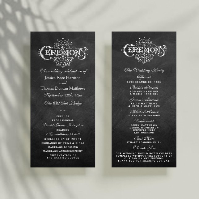 Elegant Chalkboard Wedding Ceremony Programs Programme (Creator Uploaded)