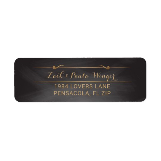 Elegant Chalkboard Wedding Monogram | Gold Black Return Address Label
