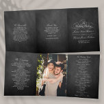 Elegant Chalkboard Wedding Tri-Fold Programme<br><div class="desc">These beautiful programs are perfect for anyone getting married this year. The design features elegant white wording on a chalkboard style background, very trendy but with a timeless feel. The template wording is easy to personalise and there is also space to include your favourite photo. If you would like to...</div>