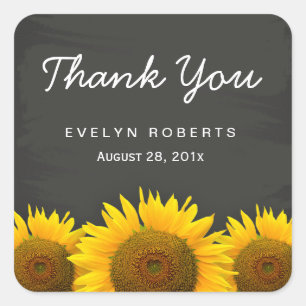 Elegant Chalkboard Yellow Sunflowers Thank You Square Sticker