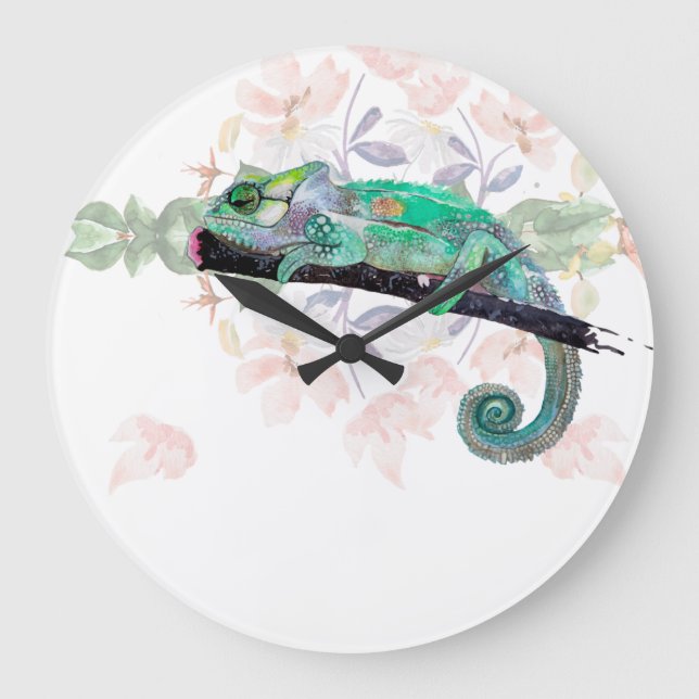 Elegant Chameleon Painted Acrylic Wall Clock (Front)