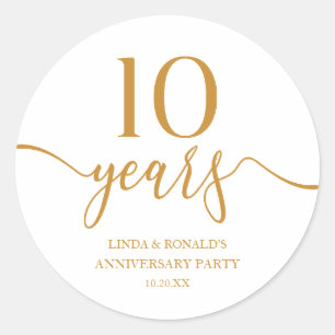 Elegant Champagne 10th Wedding Anniversary Classic Round Sticker