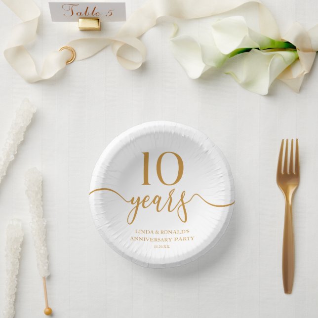Elegant Champagne 10th Wedding Anniversary Paper Plate (Wedding)