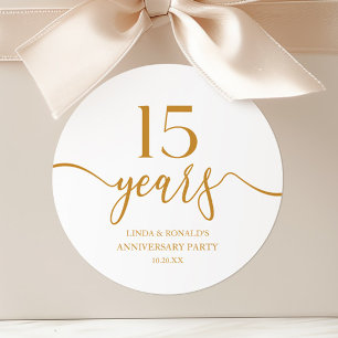 Elegant Champagne 15th Wedding Anniversary Classic Round Sticker