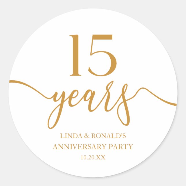 Elegant Champagne 15th Wedding Anniversary Classic Round Sticker (Front)
