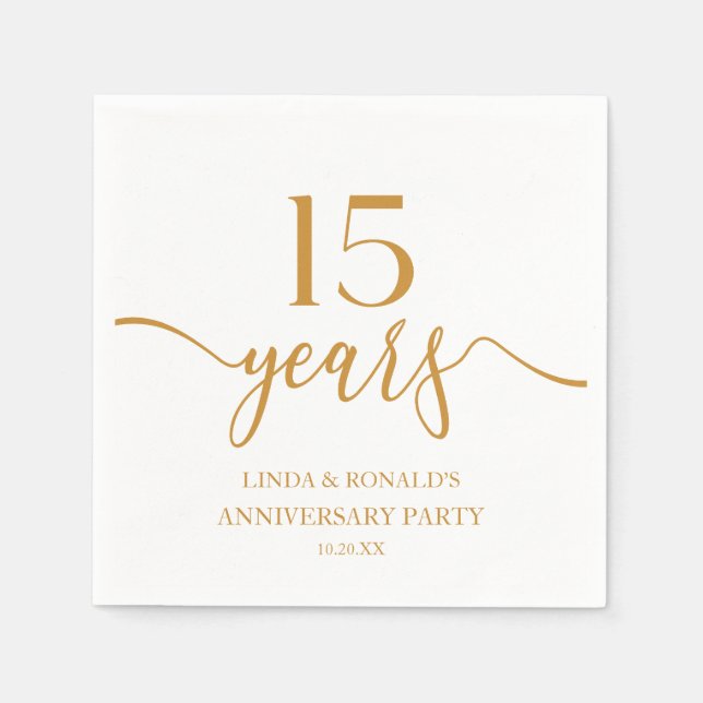 Elegant Champagne 15th Wedding Anniversary Napkin (Front)