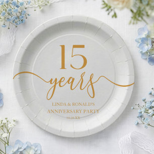 Elegant Champagne 15th Wedding Anniversary Paper Plate