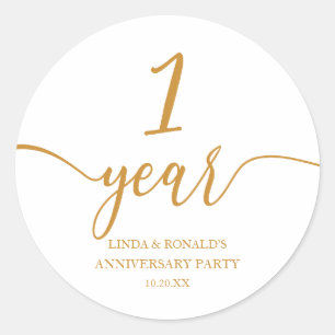 Elegant Champagne 1st Wedding Anniversary Classic Round Sticker
