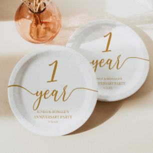 Elegant Champagne 1st Wedding Anniversary Paper Plate