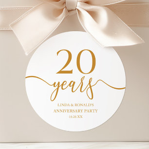 Elegant Champagne 20th Wedding Anniversary Classic Round Sticker
