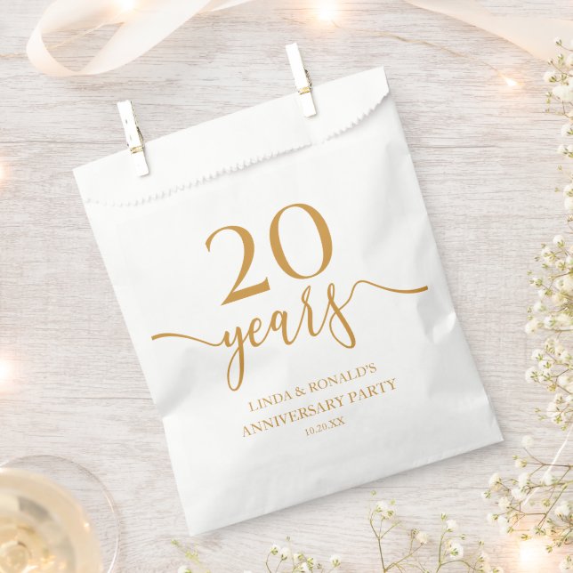 Elegant Champagne 20th Wedding Anniversary Favour Bags (Clipped)