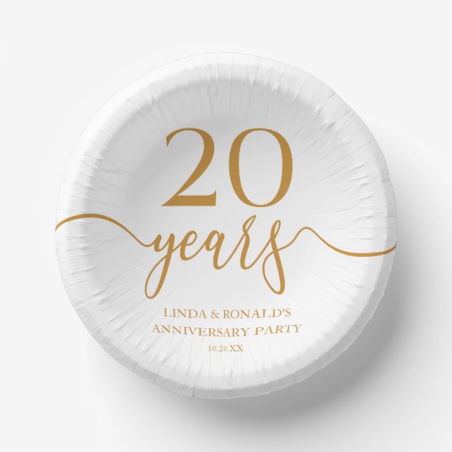 Elegant Champagne 20th Wedding Anniversary Paper Plate (Front)