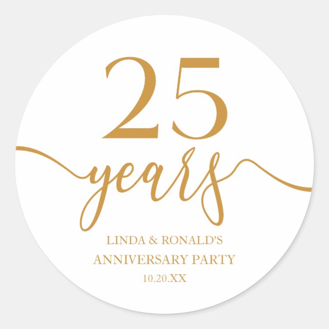 Elegant Champagne 25th Wedding Anniversary Classic Round Sticker (Front)