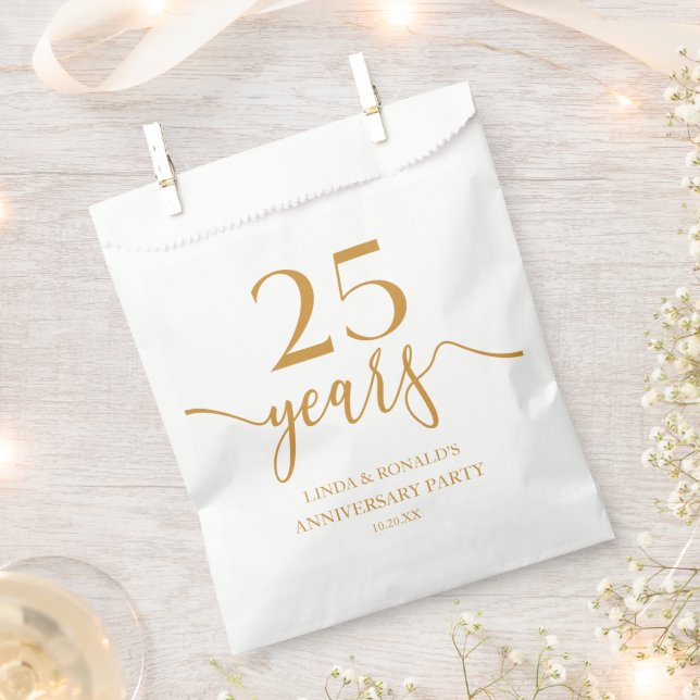 Elegant Champagne 25th Wedding Anniversary Favour Bags (Clipped)