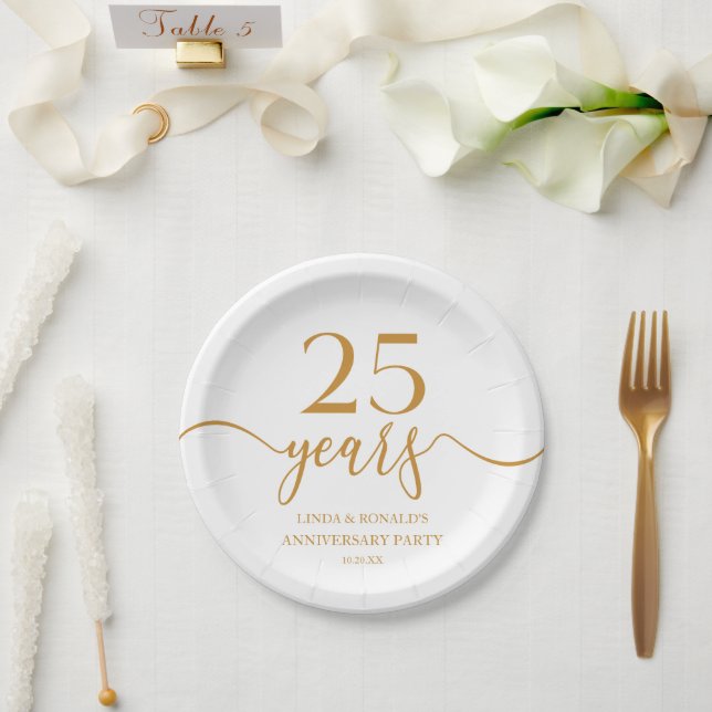Elegant Champagne 25th Wedding Anniversary Paper Plate (Wedding)