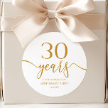 Elegant Champagne 30th Wedding Anniversary Classic Round Sticker<br><div class="desc">These are Elegant Minimalist Champagne 30th Wedding Anniversary Party Favour Stickers!</div>
