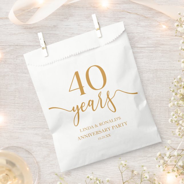 Elegant Champagne 40th Wedding Anniversary Favour Bags (Clipped)