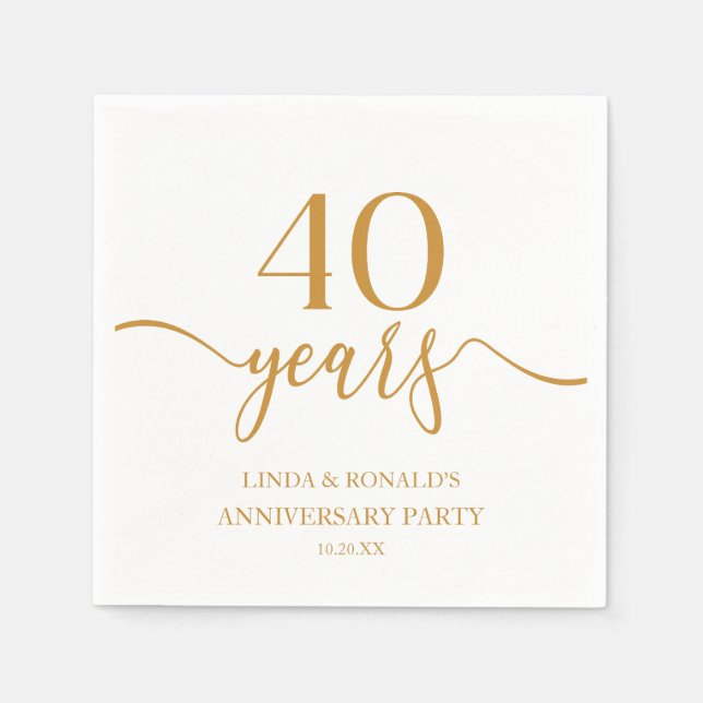 Elegant Champagne 40th Wedding Anniversary Napkin (Front)