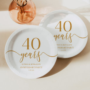 Elegant Champagne 40th Wedding Anniversary Paper Plate