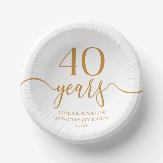 Elegant Champagne 40th Wedding Anniversary Paper Plate (Front)