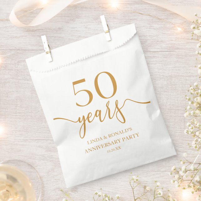 Elegant Champagne 50th Wedding Anniversary Favour Bags (Clipped)