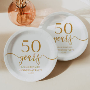 Elegant Champagne 50th Wedding Anniversary Paper Plate