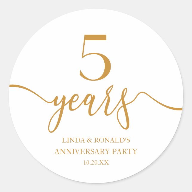 Elegant Champagne 5th Wedding Anniversary Classic Round Sticker (Front)