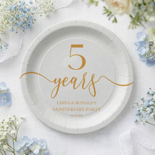 Elegant Champagne 5th Wedding Anniversary Paper Plate