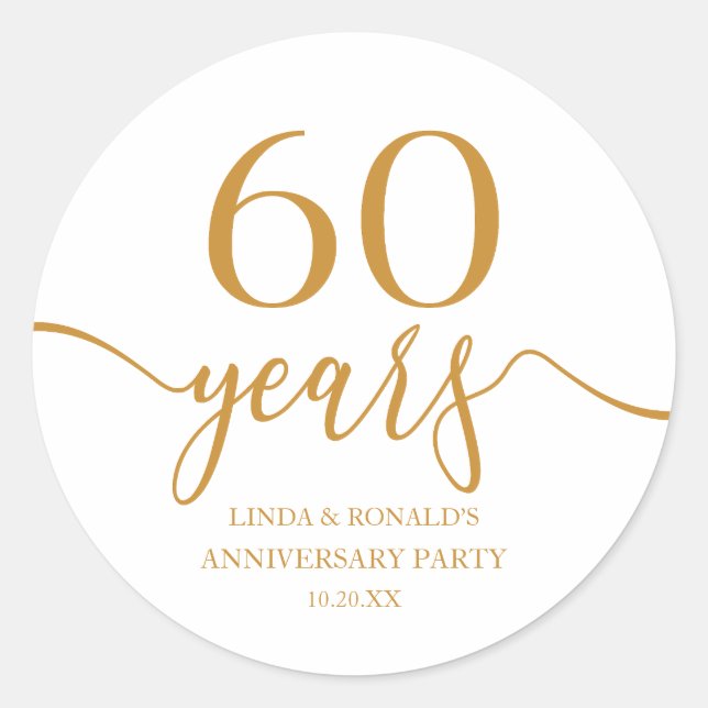 Elegant Champagne 60th Wedding Anniversary Classic Round Sticker (Front)
