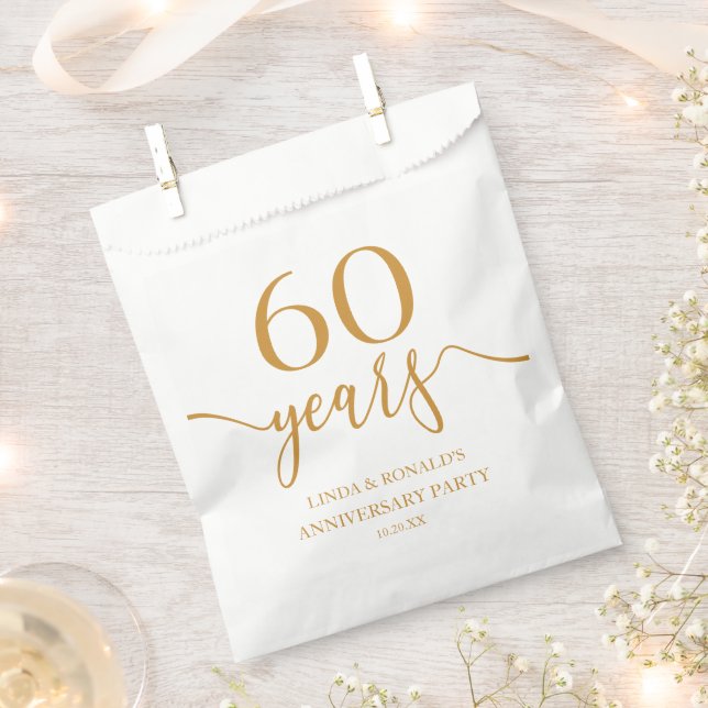 Elegant Champagne 60th Wedding Anniversary Favour Bags (Clipped)