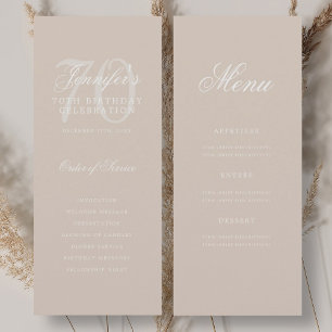 Elegant Champagne 70th Birthday Program Menu Invitation