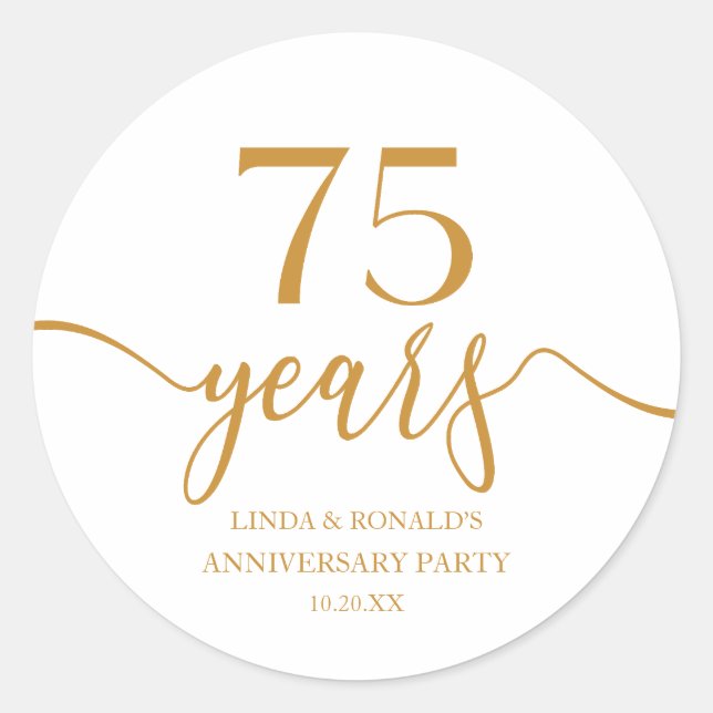 Elegant Champagne 75th Wedding Anniversary Classic Round Sticker (Front)