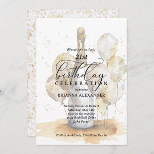 Elegant Champagne and Balloons 21st Birthday Invitation