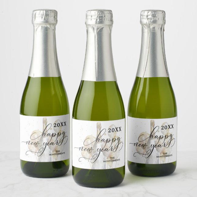 Elegant Champagne and Balloons Happy New Year Mini Sparkling Wine Label (Bottles)