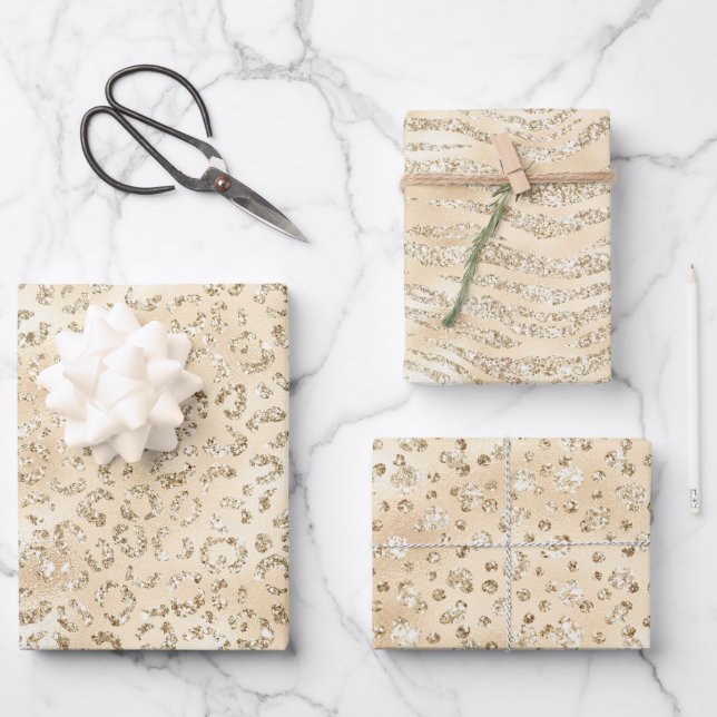 Elegant Champagne Animal Print Patterns Wrapping Paper Sheet (Front)