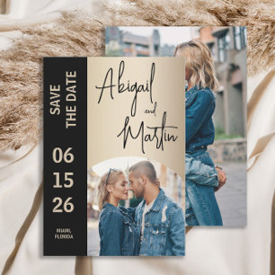 Elegant Champagne Black 2 Photo Wedding  Save The Date