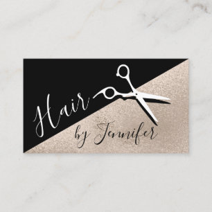 Elegant champagne & black scissors hairstylist business card