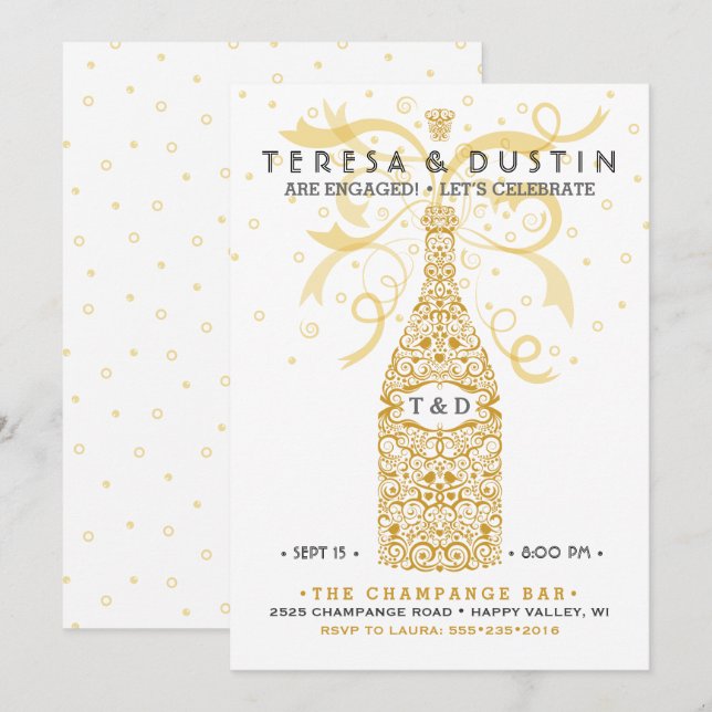 Elegant Champagne Bottle Engagement Party Invitation (Front/Back)