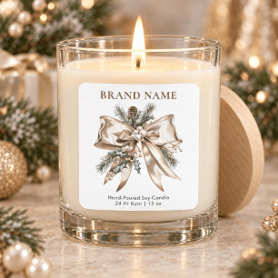 Elegant Champagne Bow and Winter Greenery Candle Square Sticker