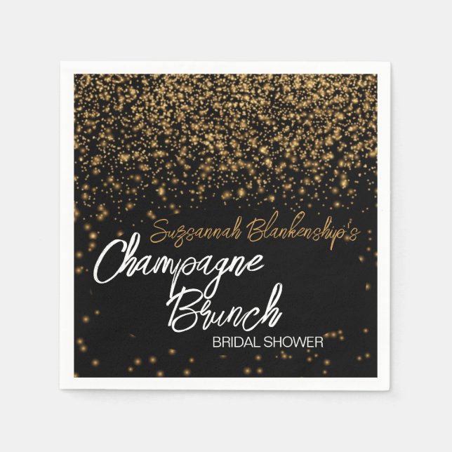 Elegant Champagne Brunch Bridal Shower Gold Bokeh Napkin (Front)